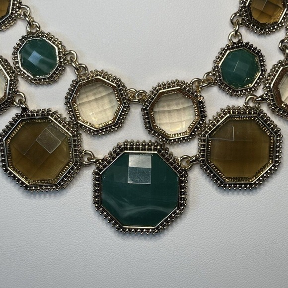 Signed Napier Green Gold Tone Statement Necklace Belcher Rolo Chain Adjustable - Picture 2 of 6